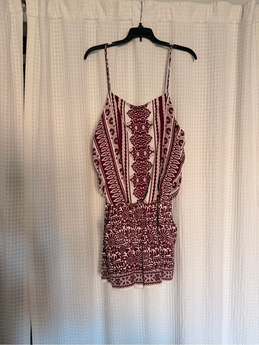 Boho Maroon & White Printed Spaghetti-Strap Camisole